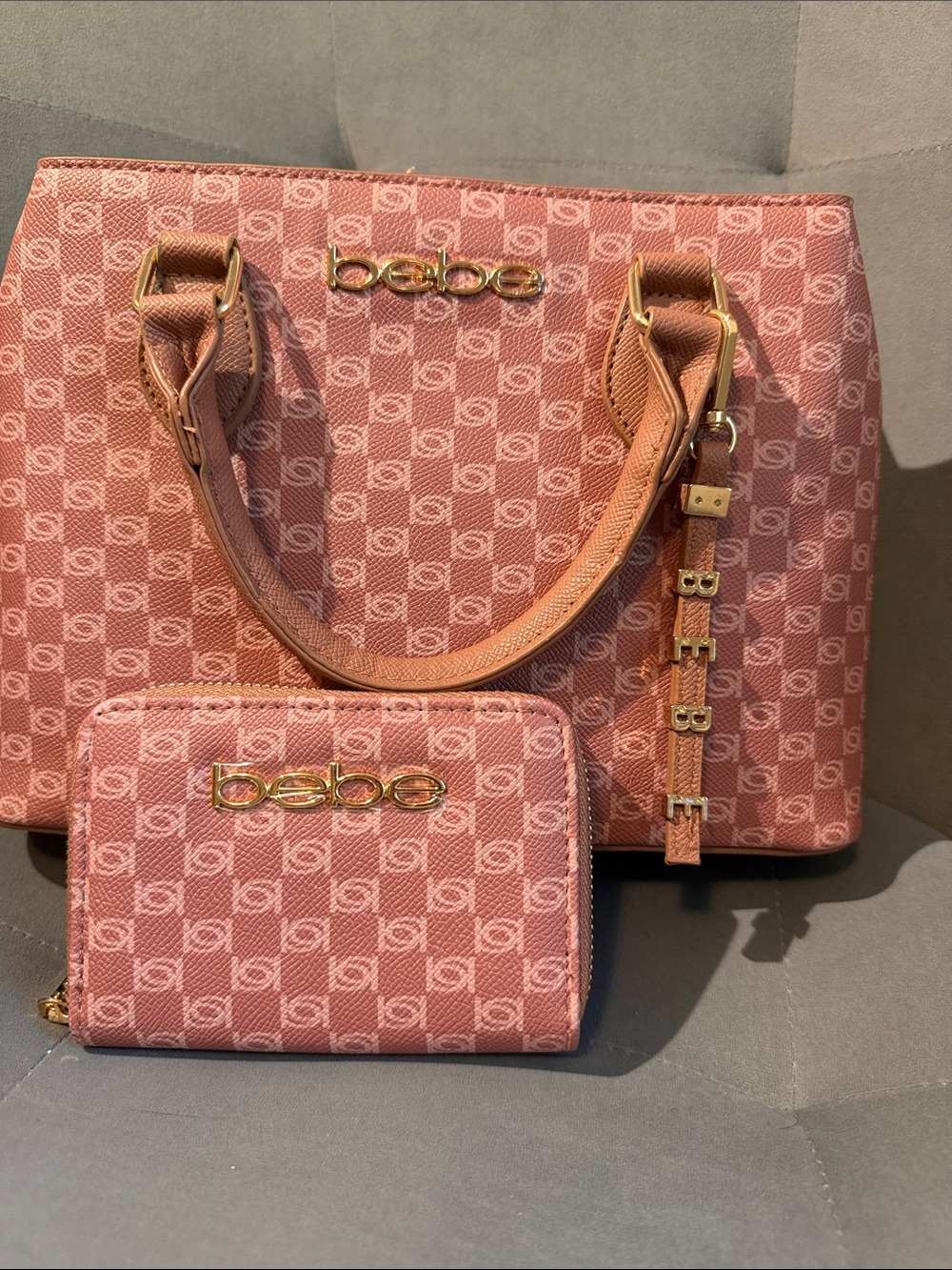 bebe Pink Monogram Tote with Matching Wallet